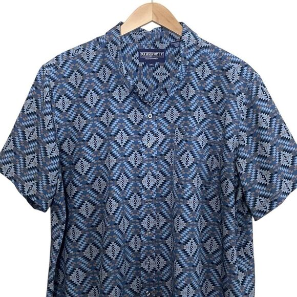 Panhandle Mens Size XXL Performance Button Up Shirt Short Sleeve Blue Multicolor - Picture 2 of 6